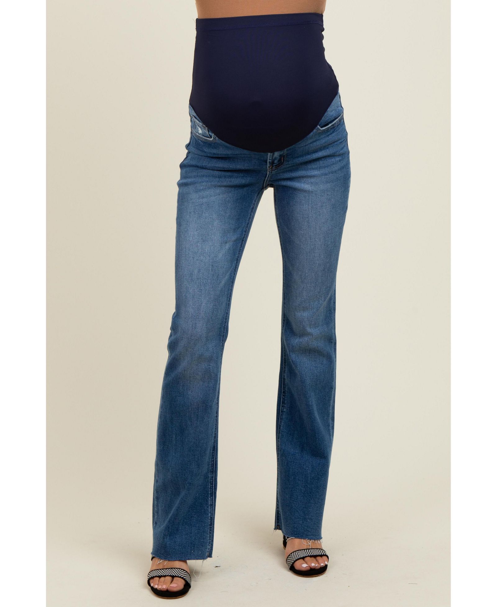 Pinkblush Women's Navy Blue Distressed Raw Hem Bootcut Jeans