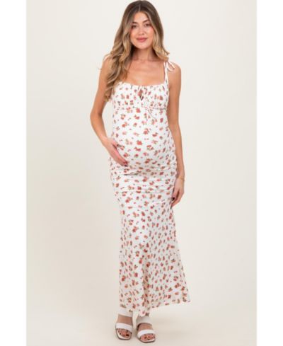 Pinkblush Women's Ribbed Floral Shoulder Tie Maxi Dress