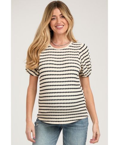 Pinkblush Women's Light Blue Striped Textured Puff Sleeve Top