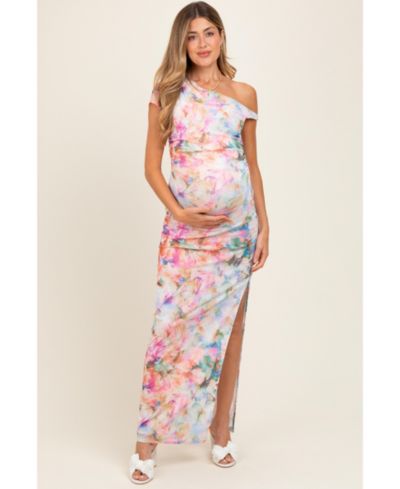 Pinkblush Women's Floral One Shoulder Side Slit Maxi Dress