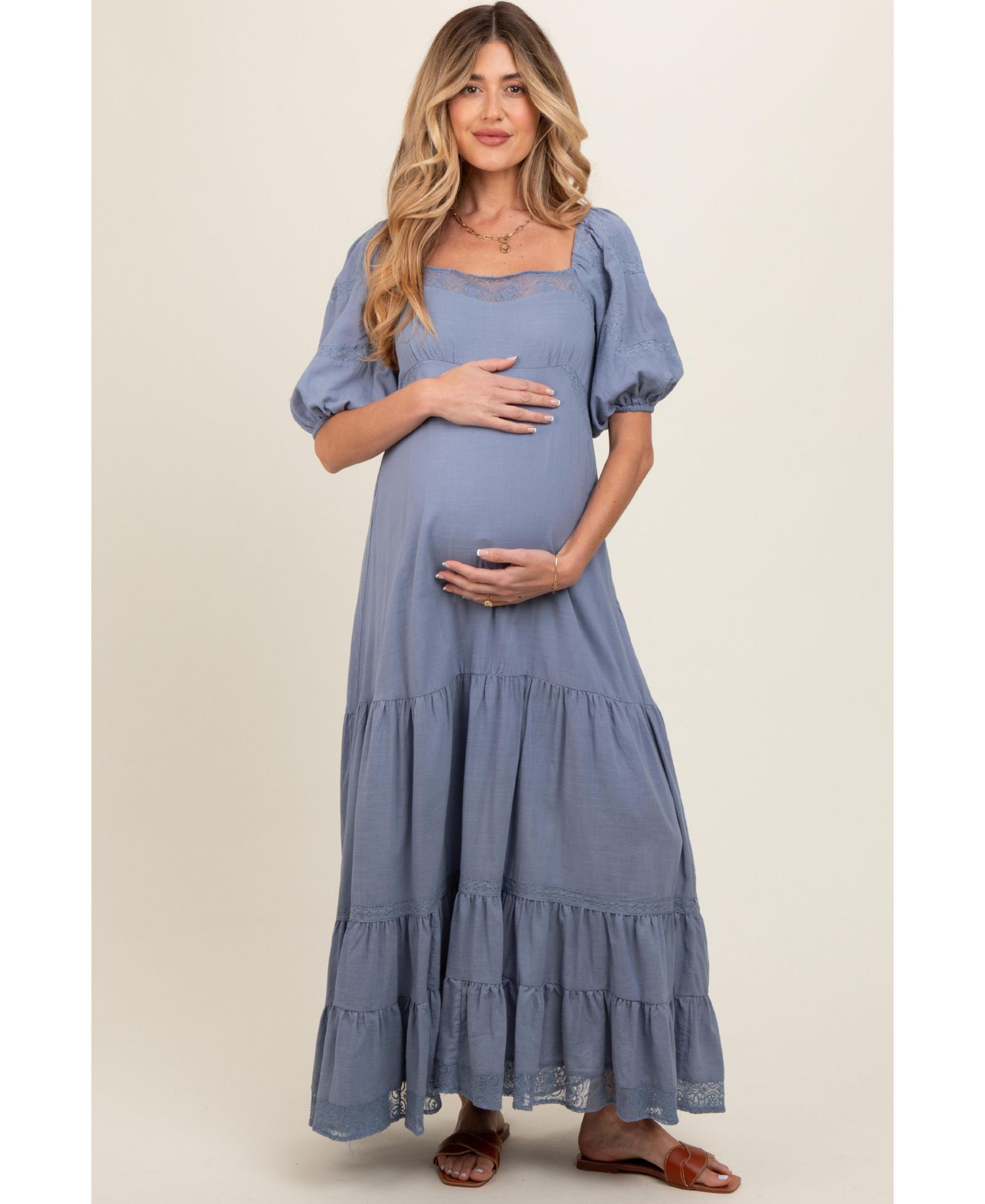Pinkblush Women's Blue Lace Insert Maxi Dress