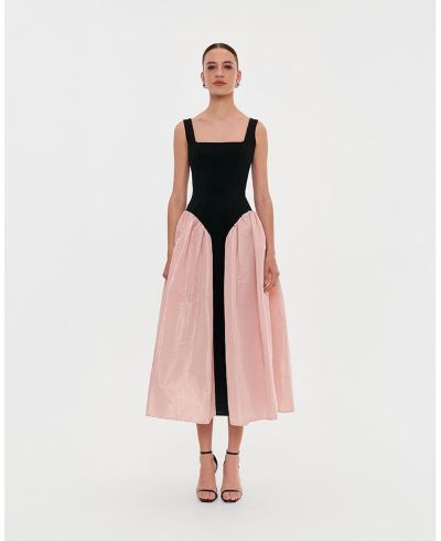 Milla Women's Corset Dress On Straps With A Glossy Midi Skirt