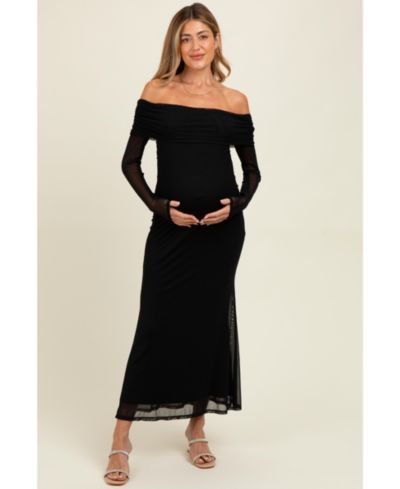 Женское платье Pinkblush Midi, черное, сетчатая накладка, открытые плечи, длинный рукав