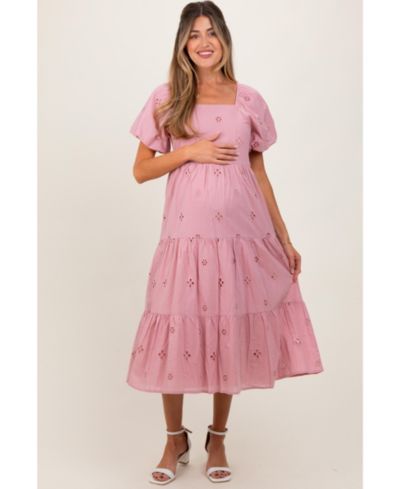 Pinkblush Women's Pink Eyelet Square Neck Midi Dress