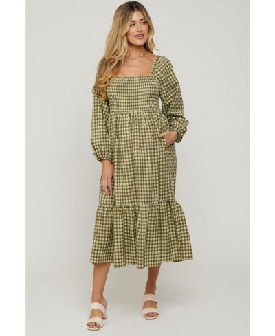 Pinkblush Women's Olive Gingham Long Sleeve Midi Dress