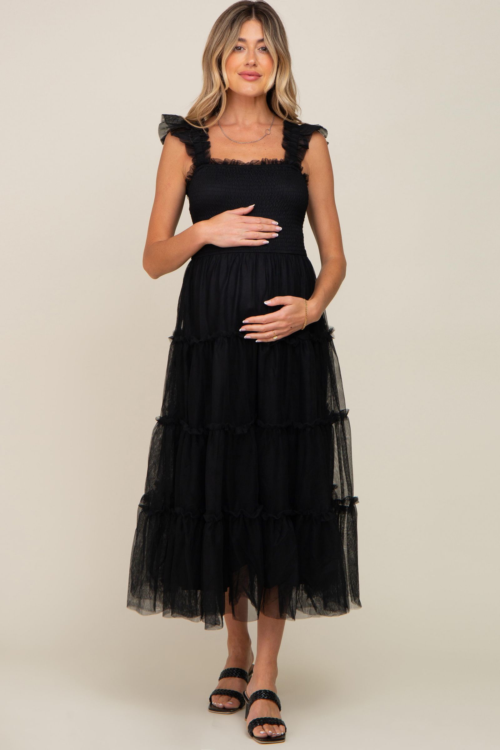 Платье Pinkblush Женский Smocked Mesh Ruffle Accent Midi