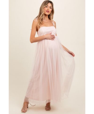 Pinkblush Женский Light Pink Square Neck Shoulder Tie Tulle Maxi Dress