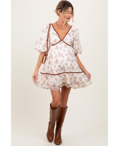 Женское платье Pinkblush Cream Floral Deep V-Neck Back Cutout