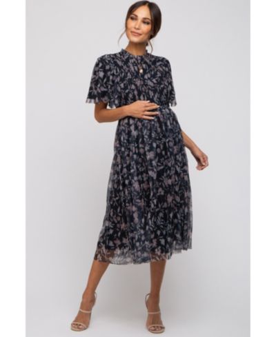 Платье-миди Pinkblush Женское Black Floral Smocked Mesh Knit