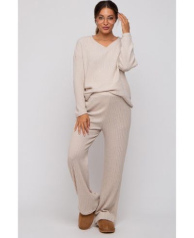 Женский комплект пижам Pinkblush Beige Ribbed Soft Knit с длинным рукавом