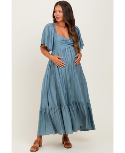 Pinkblush Women's Blue Flutter Sleeve Ruffle Hem Midi Dress