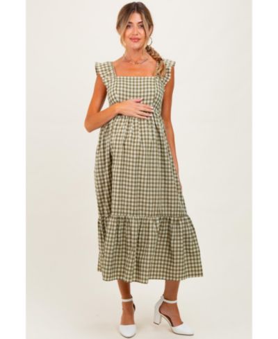 Pinkblush Women's Olive Gingham Ruffle Strap Midi Dress