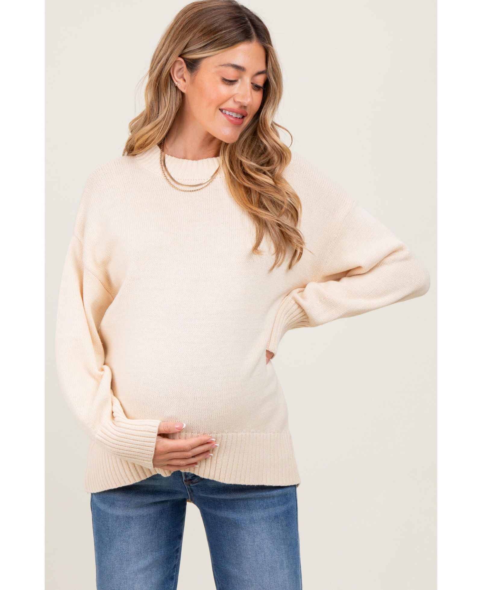 Pinkblush Women's Cream Drop Shoulder Oversized Sweater