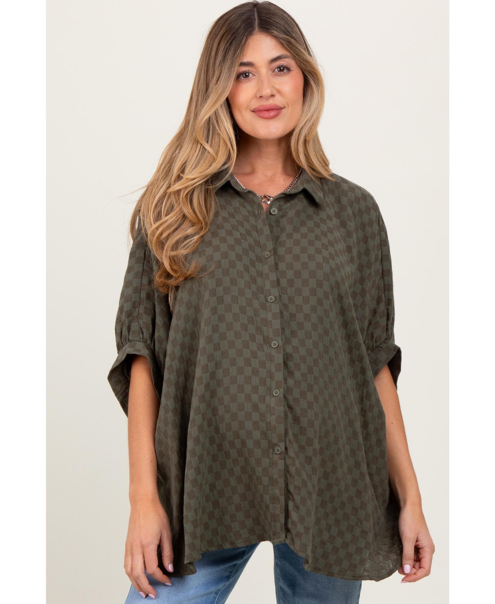 Pinkblush Women's Blue Striped Collared Oversized Top