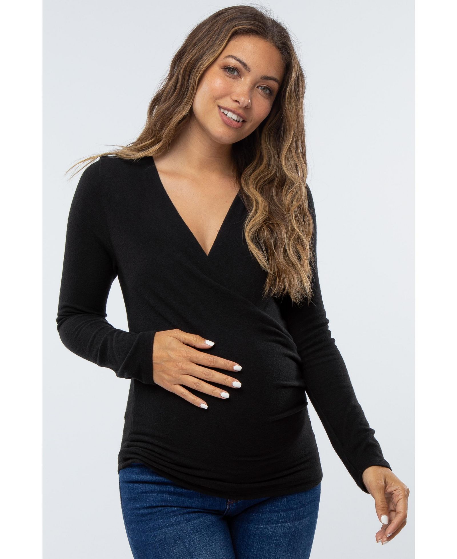 Pinkblush Women's Brushed Knit Wrap Front Top