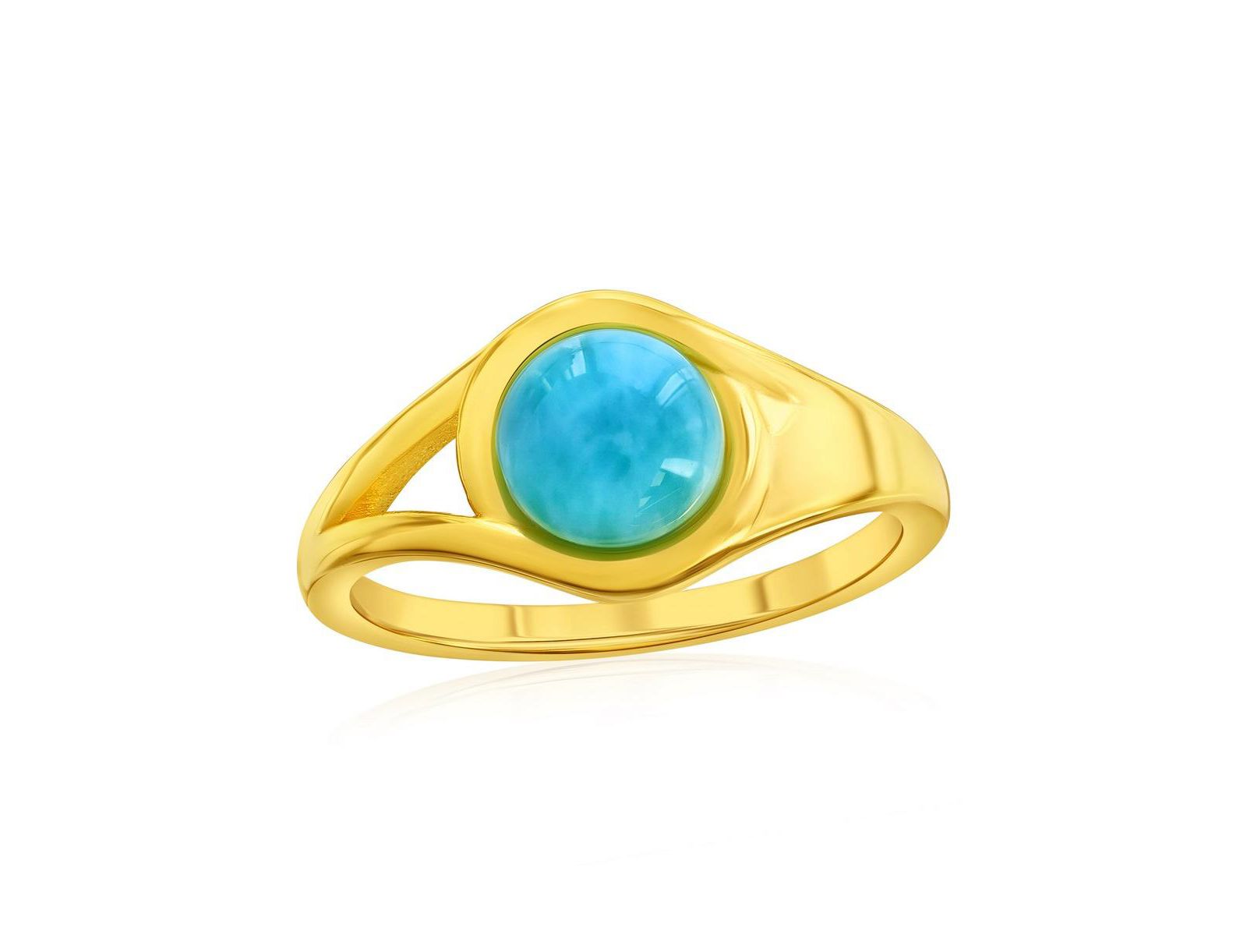 Caribbean Treasures Sterling Silver, Round Larimar Ring - Gold Plated
