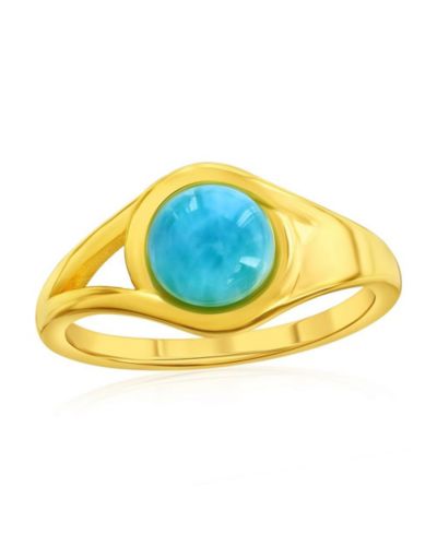 Caribbean Treasures Sterling Silver, Round Larimar Ring - Gold Plated