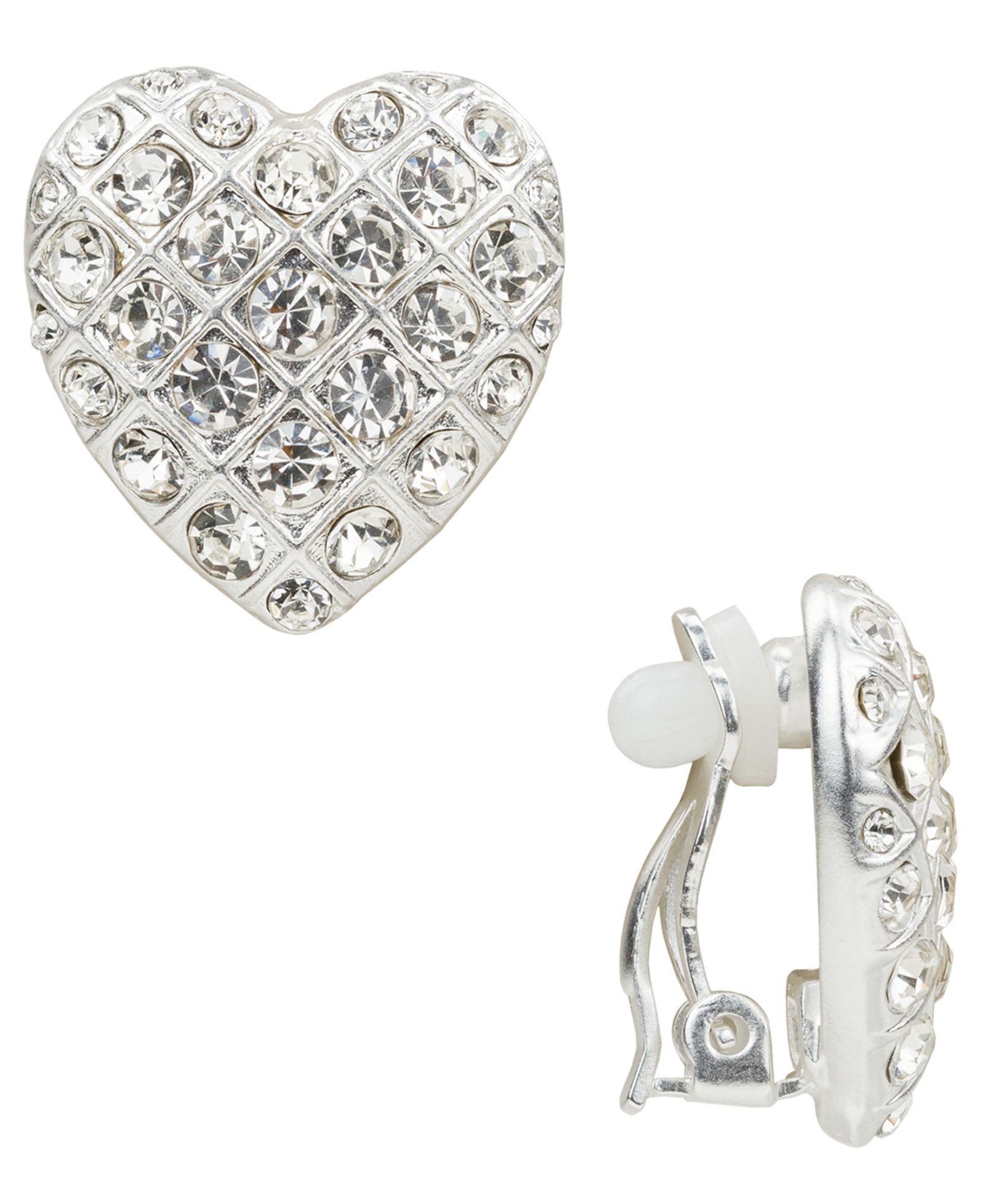 Patricia Nash Glass Stone Worn Silver-Tone Heart Button Clip Earrings