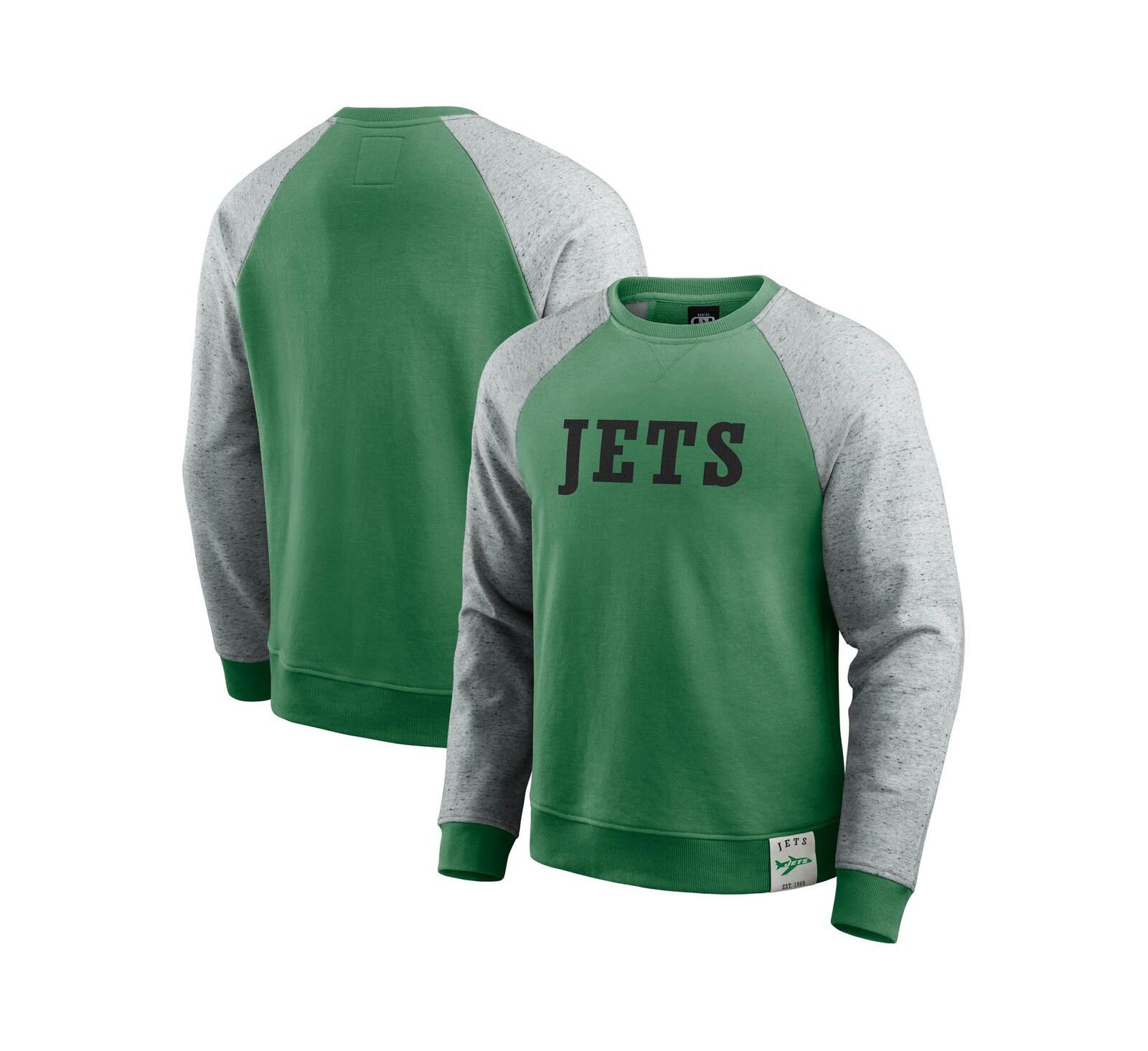 Мужской свитшот Darius Rucker Collection by Fanatics New York Jets Throwback Color Block Raglan Pullover, Kelly Green/Heather Gray
