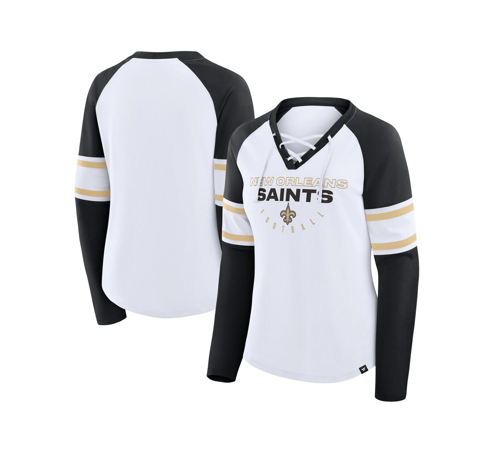 Мужская футболка Fanatics New Orleans Saints Raglan Lace-Up V-Neck Long Sleeve