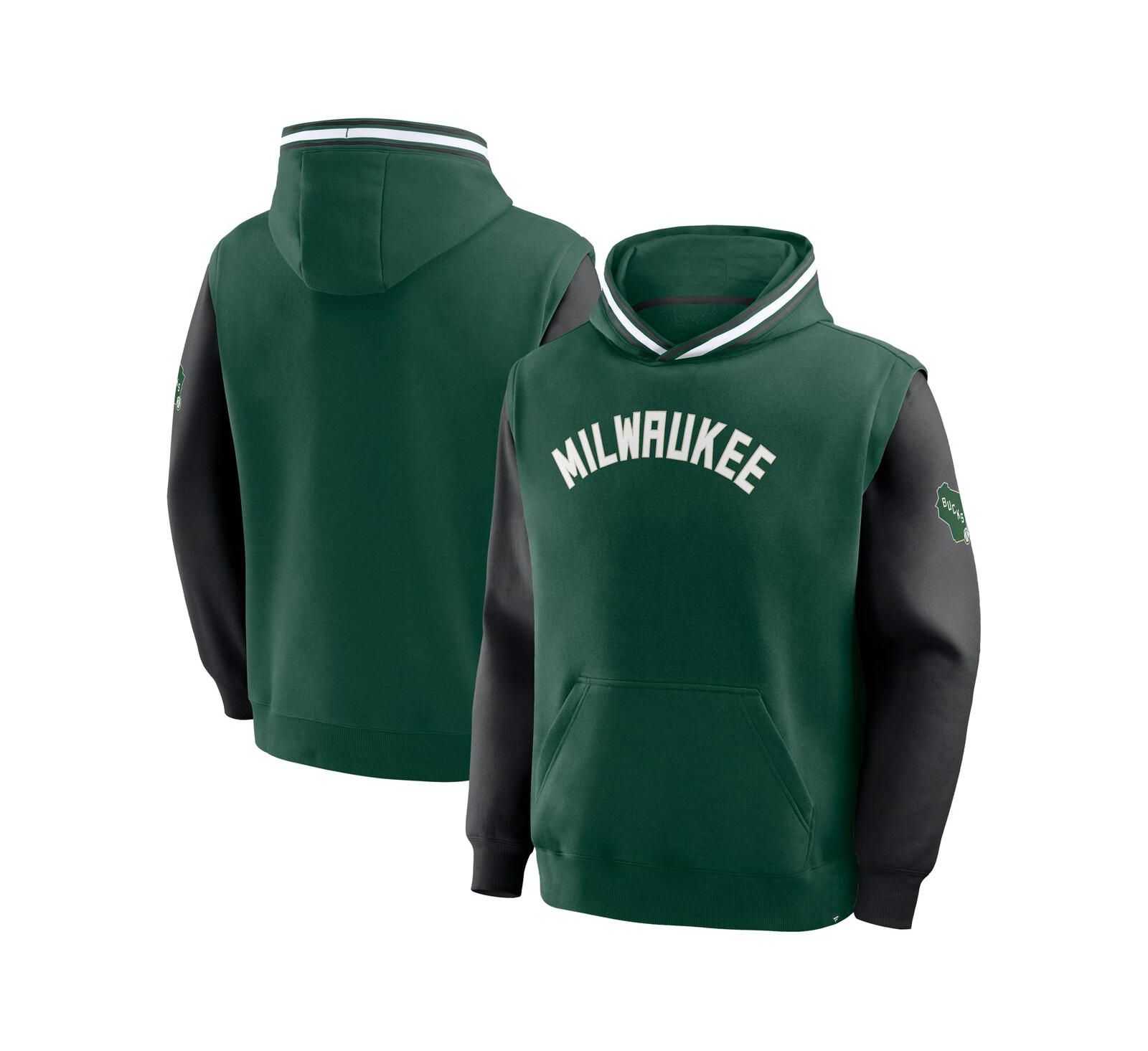 Fanatics Мужская толстовка Milwaukee Bucks Half Court Shot Clock Fastbreak Hunter Green/Black