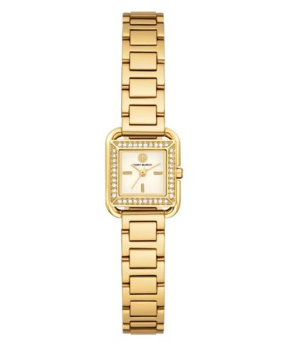 Женские часы Tory Burch The Kira Square Small Quartz Three-Hand Gold Stainless Steel, 19mm