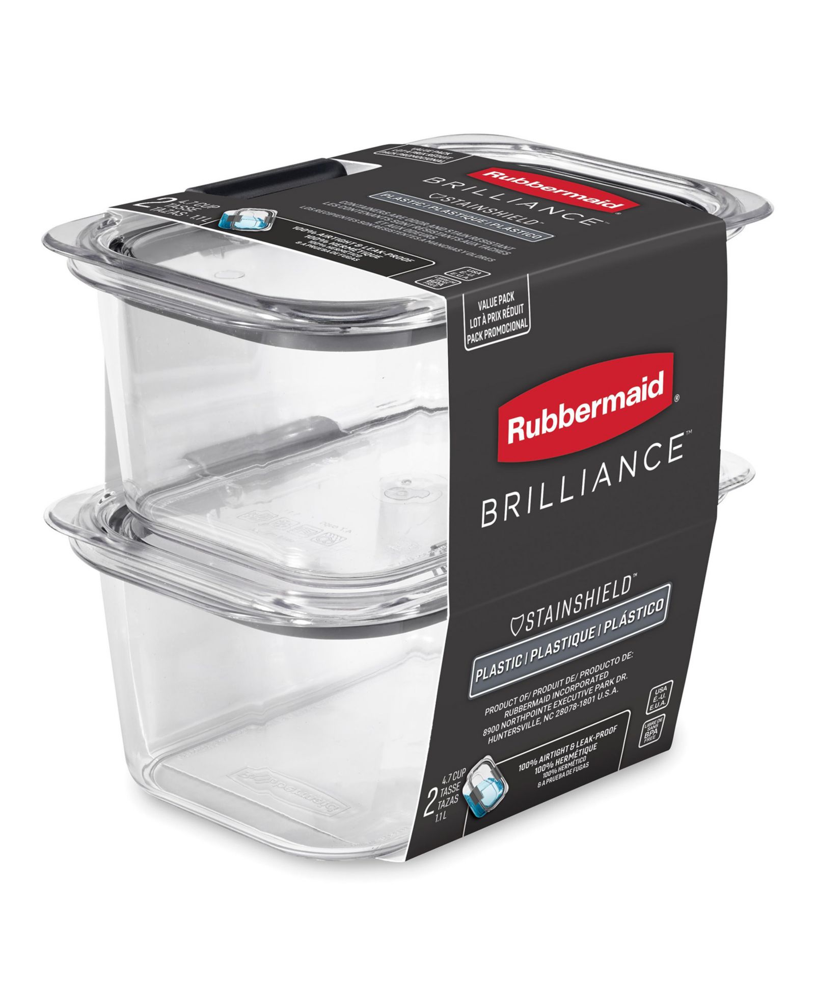 Контейнер для хранения продуктов Rubbermaid Brilliance, 2 шт., 4.7 Cup