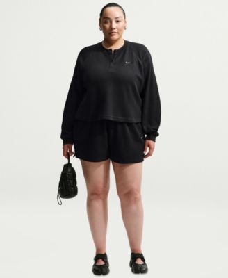 Nike Plus Size Sportswear Chill Waffle Oversized Henley Long-Sleeve Top