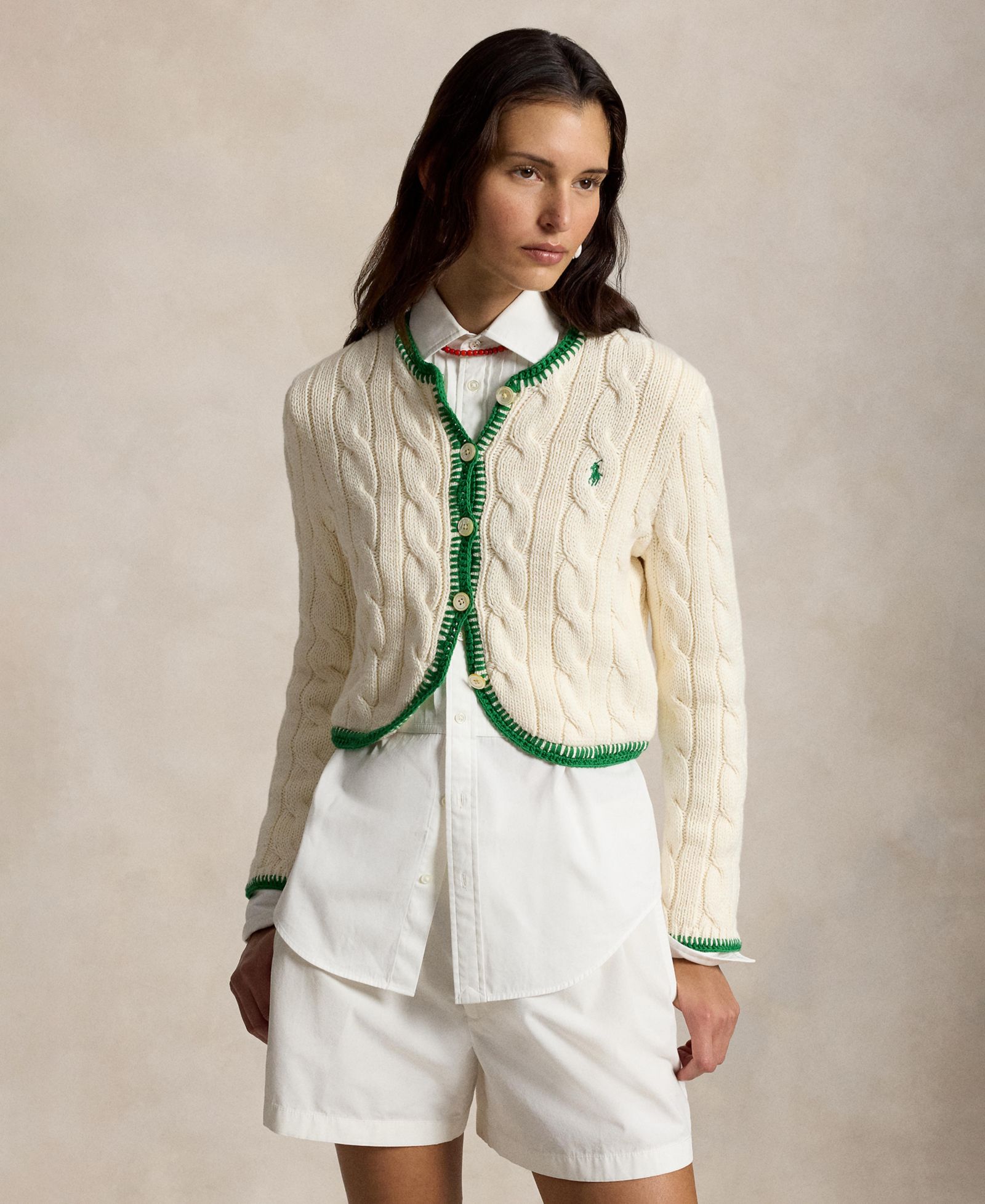 Polo Ralph Lauren Women's Crewneck Buttoned Placket Cropped Cardigan