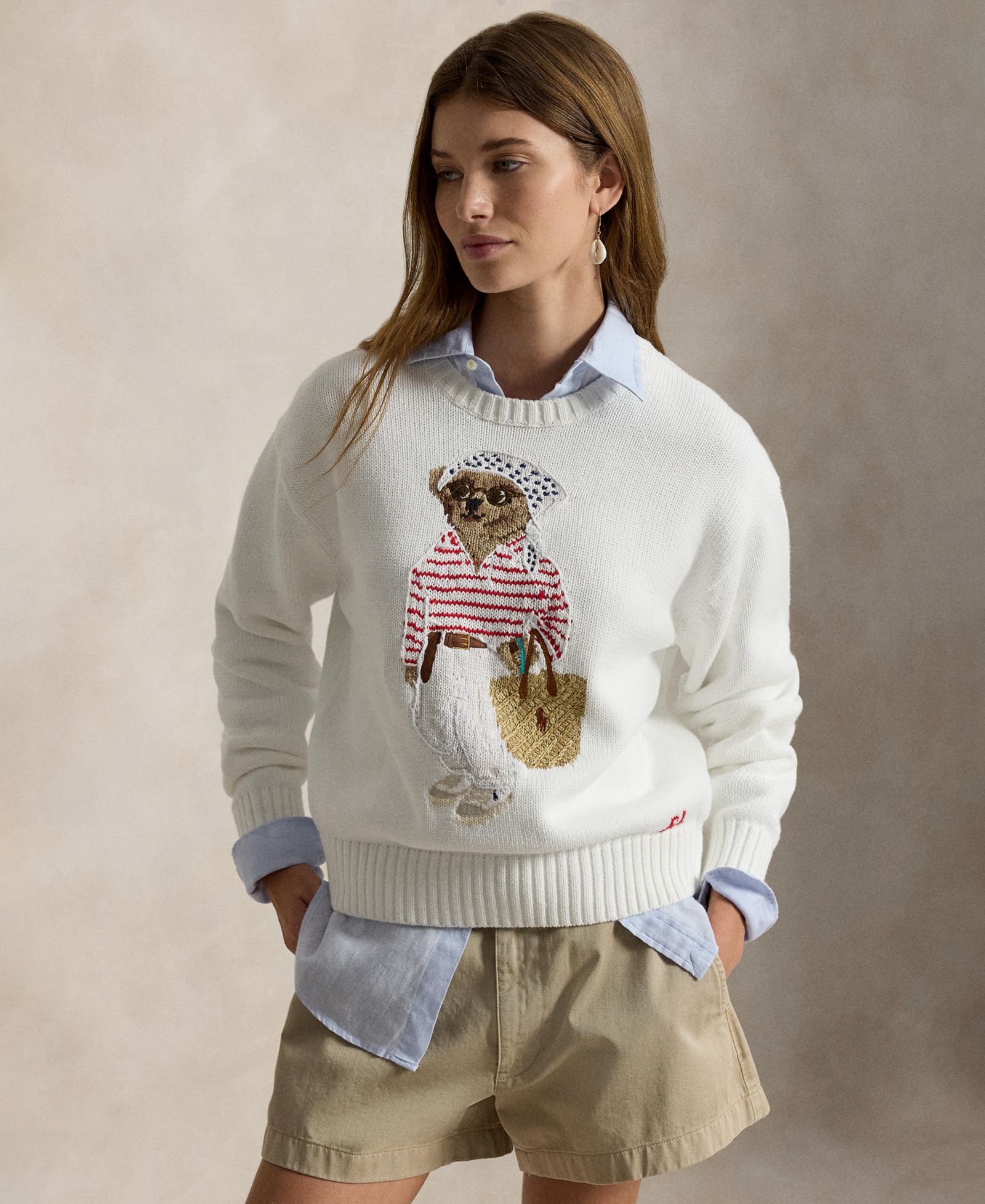 Polo Ralph Lauren Женский Bear Embroidered Crew Neck Sweater
