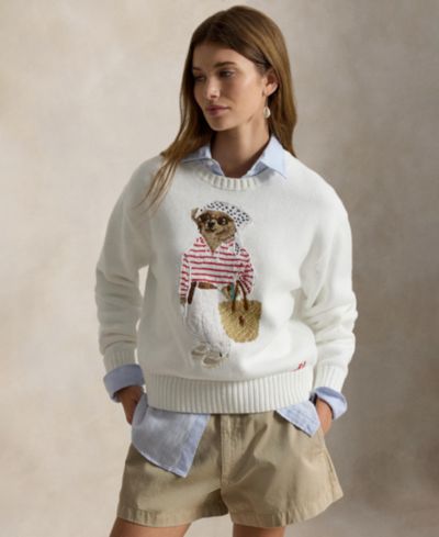 Polo Ralph Lauren Женский Bear Embroidered Crew Neck Sweater