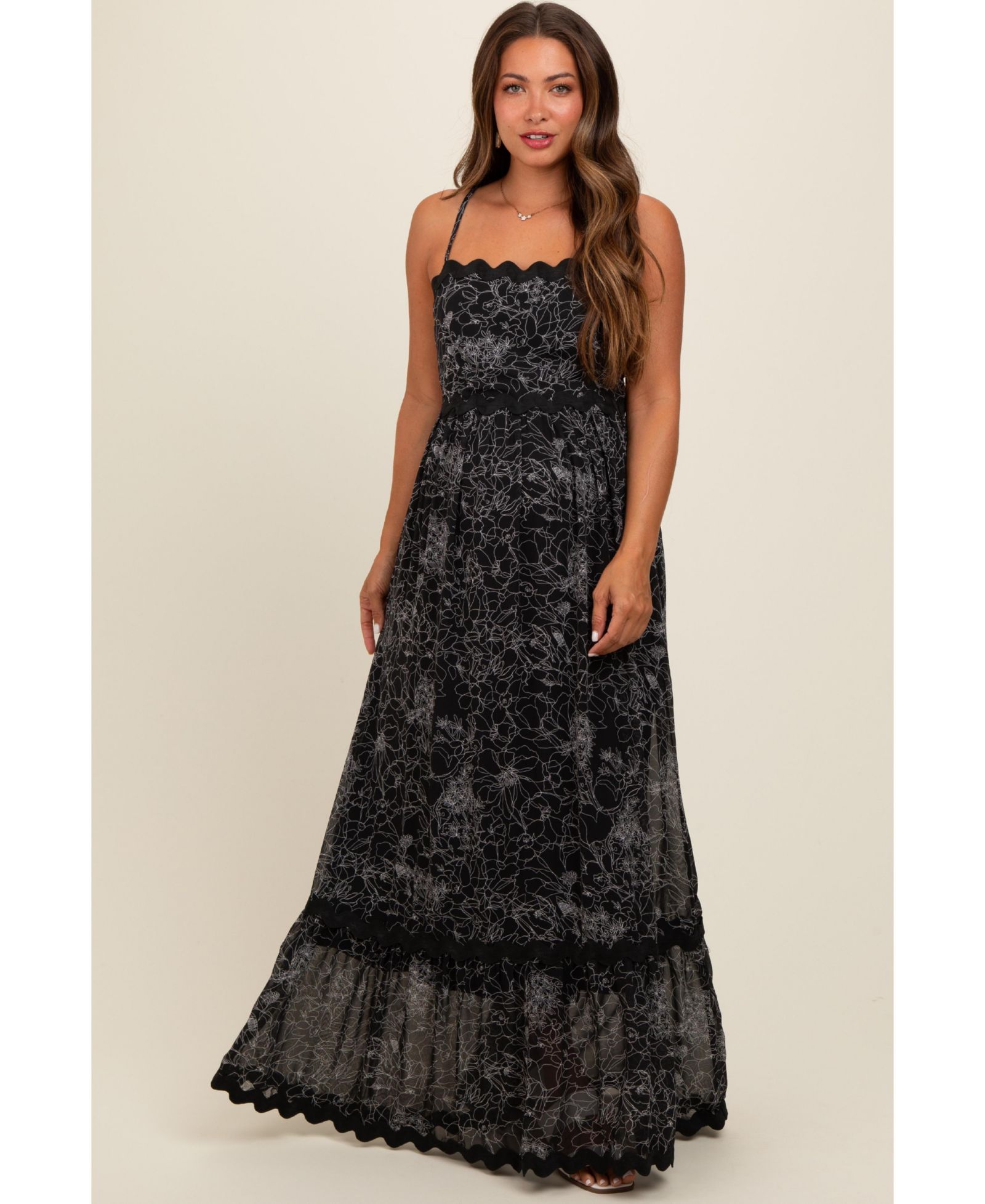 Женское макси-платье Pinkblush Black Floral Contrast Trim