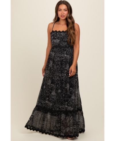 Pinkblush Women's Black Floral Contrast Trim Maxi Dress