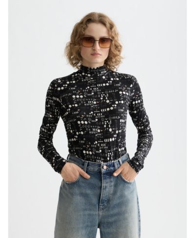 SCOTCH & SODA Women's All Over Printed Mock Neck Long Sleeve T-shirt