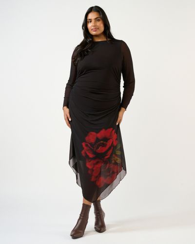 ESTELLE Women's Raya Asymmetrical Long Sleeve Mesh Dress