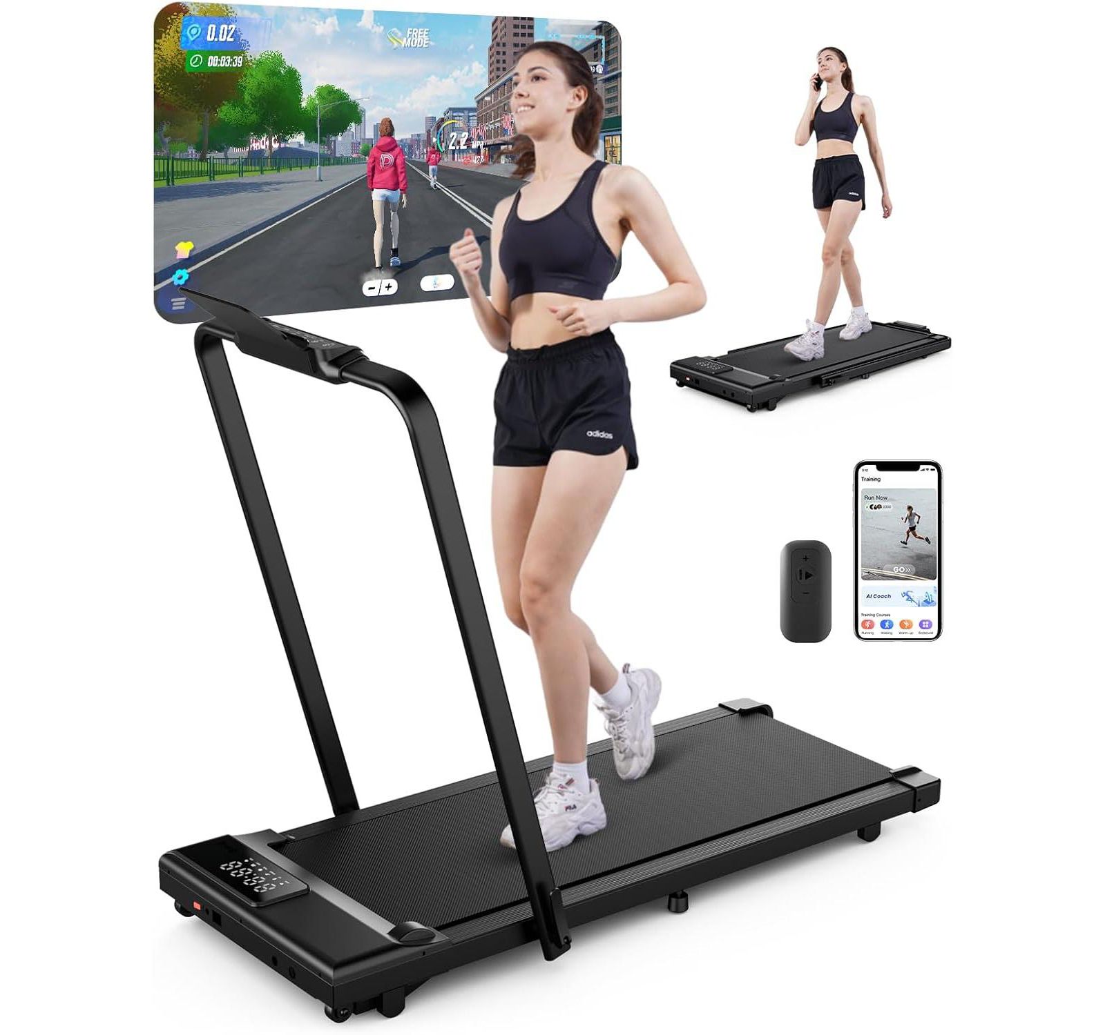 Superun 6% Incline Under Desk Walking Pad 3 In 1 treadmills with handrial and bracket