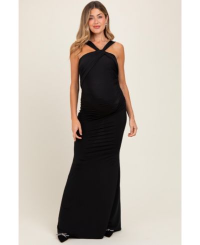 Pinkblush Women's Black Twist Front Ruched Maxi Dress