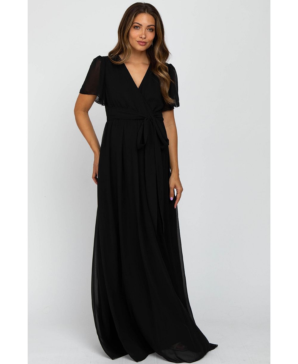 Pinkblush Женское макси-платье из шифона Blue Chiffon с коротким рукавом