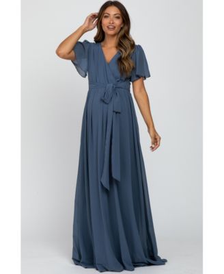 Pinkblush Женское макси-платье из шифона Blue Chiffon с коротким рукавом