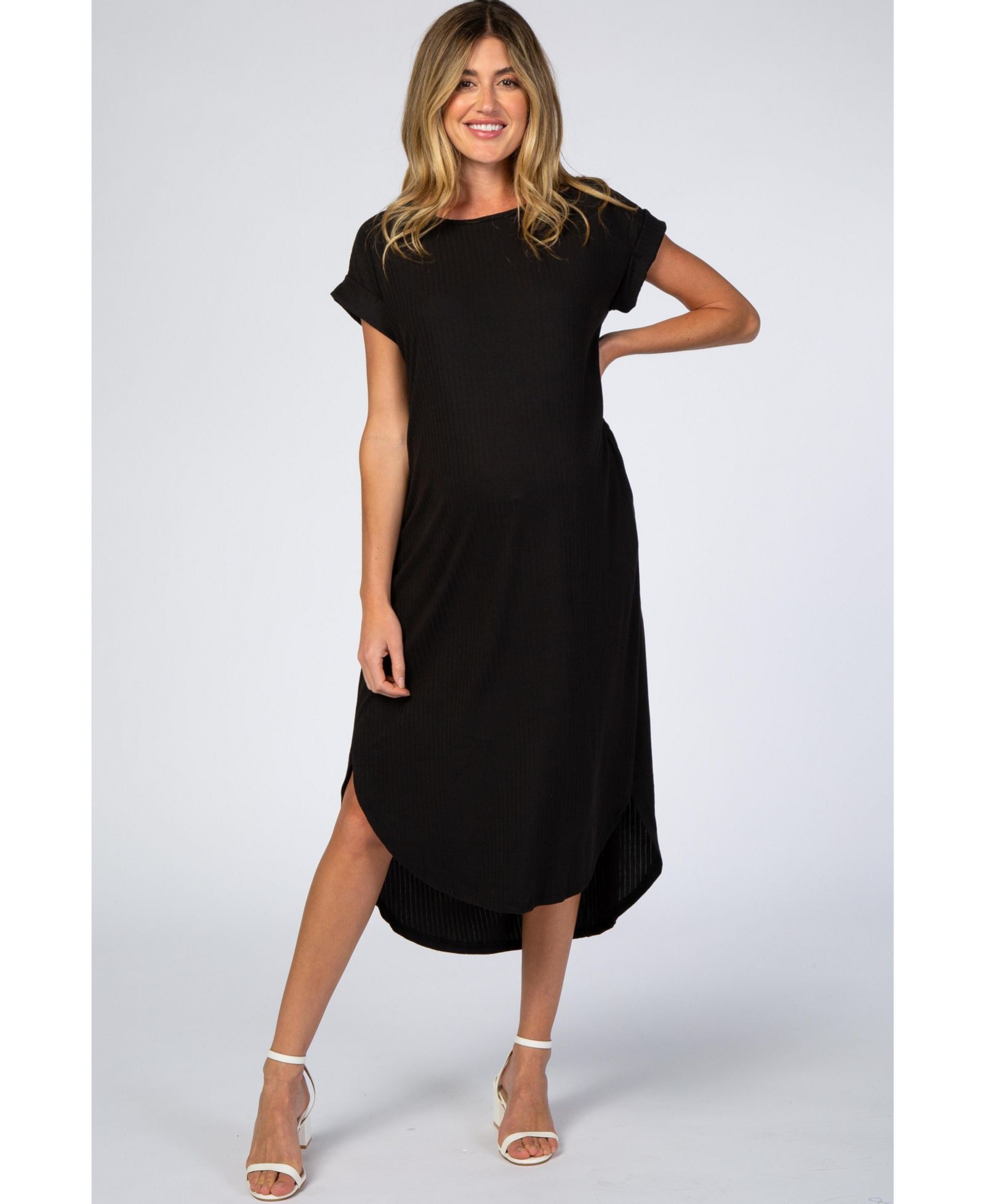 Женское миди-платье Pinkblush Black Ribbed Curved Hem