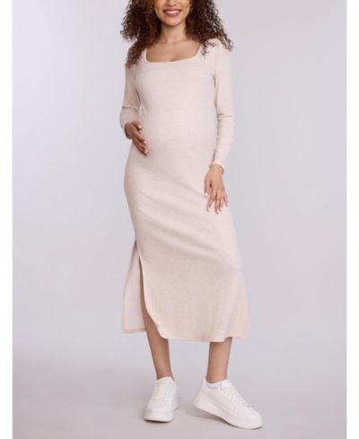 Motherhood Maternity Women's Square Neck Rib Knit Long Sleeve Bodycon Maxi Dress - Motherhood