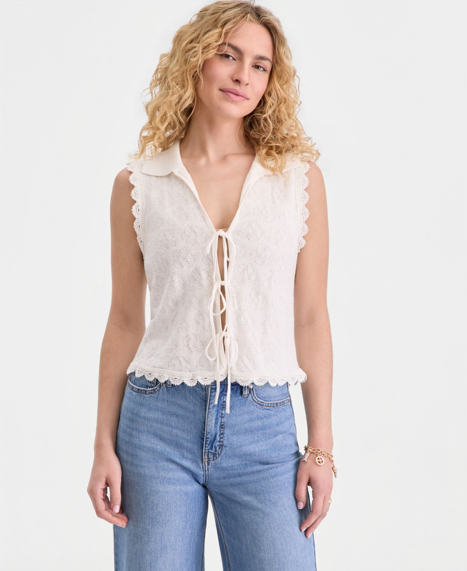 On 34th Women's Tie-Front Sleeveless Crochet Sweater, Macy's Exclusive