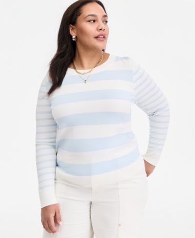 Свитер в полоску On 34th Trendy Plus Size с длинным рукавом