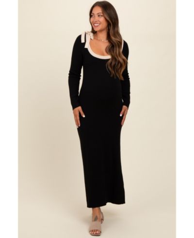 Pinkblush Women's Black Shoulder Bow Detail Maxi Sweater Dress