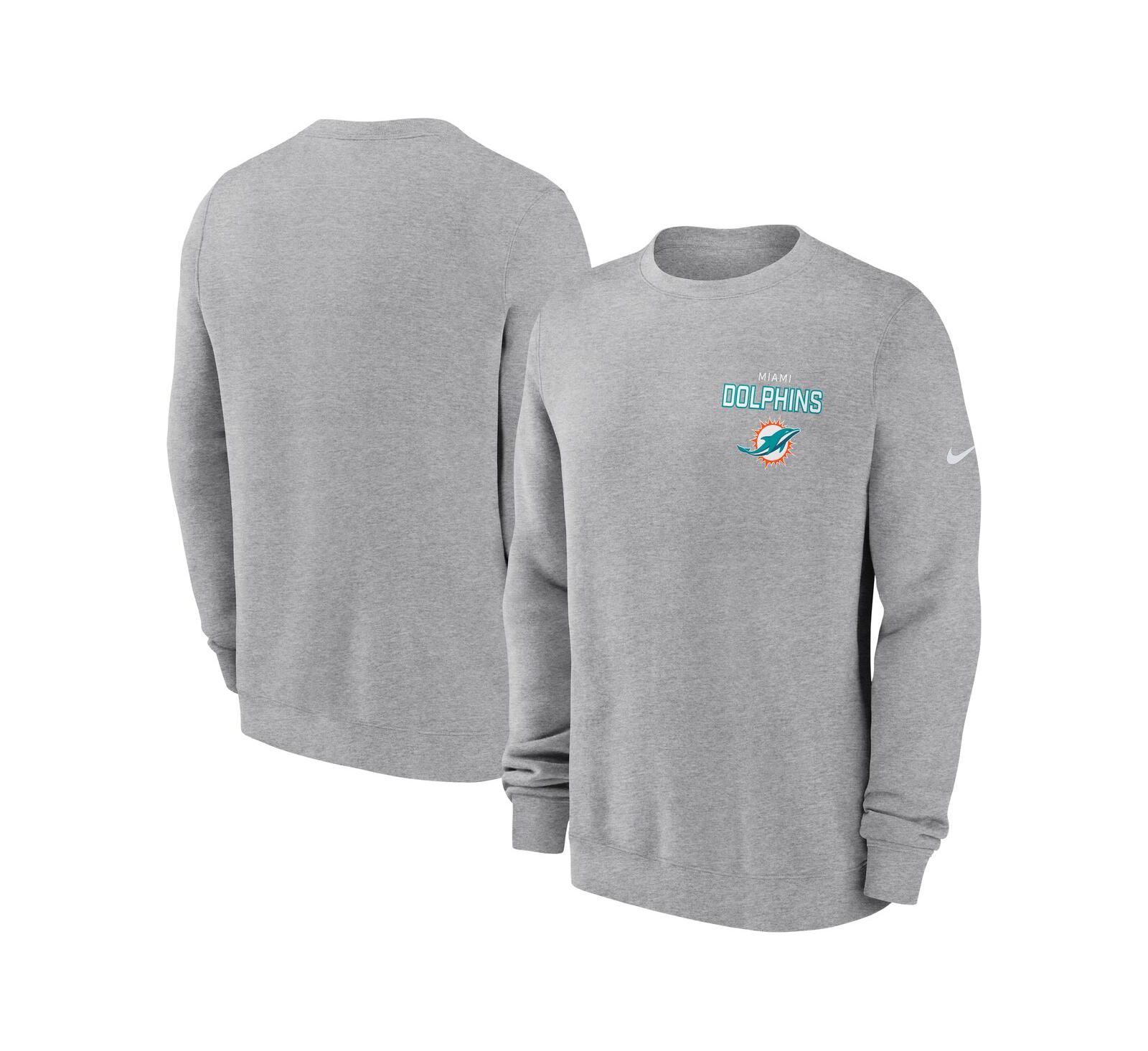 Nike Мужская толстовка Heather Gray Miami Dolphins Primetime Club Fleece Pullover