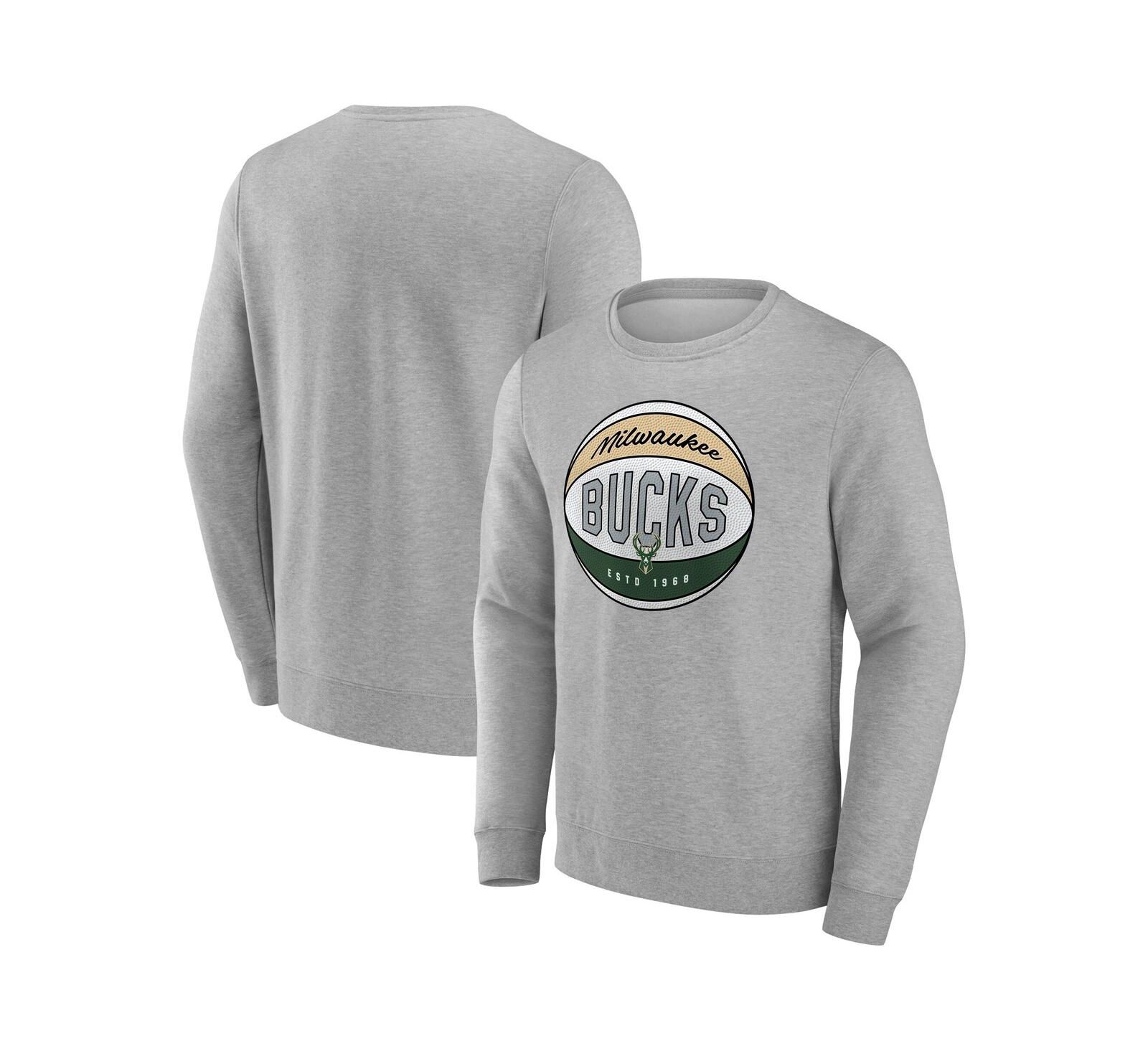 Fanatics Men's Gray Milwaukee Bucks True Classics Hard Color Fleece Pullover Sweatshirt