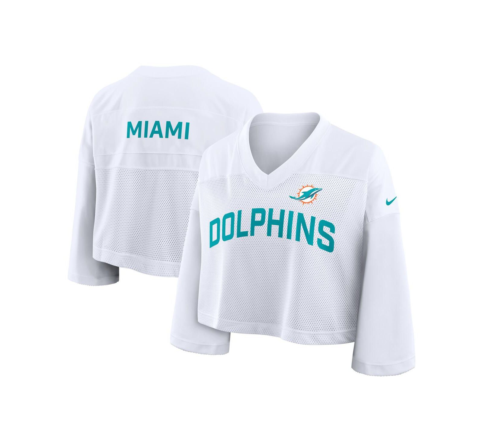 Женская укороченная джерси Nike Miami Dolphins Primetime Cropped Mesh Dri-FIT белого цвета