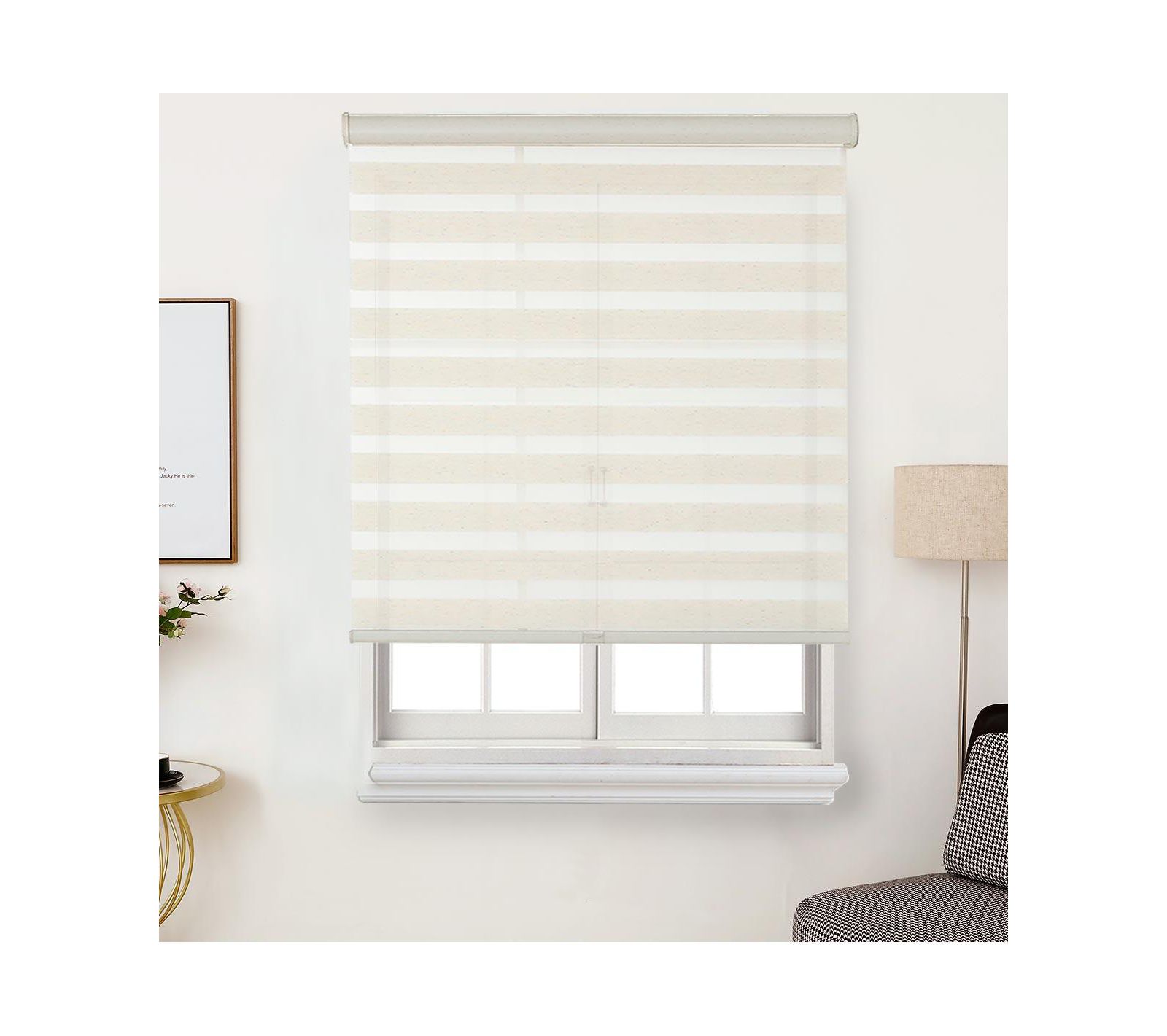 Shadisfy FauxLinen Zebra Shade, Cordless Free-Stop Zebra Blind with Dual Layer