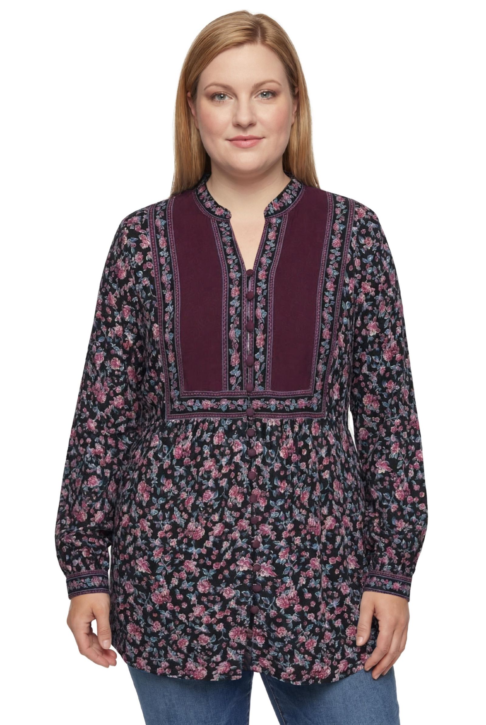 Женская туника Woman Within Plus Size Within Button-Front Mixed Print