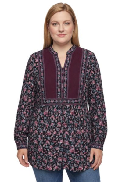 Woman Within Plus Size Within Button-Front Mixed Print Tunic